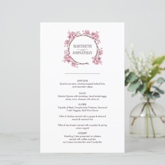 Menu Mariage de fleurs de cerisier rose (Debout devant)