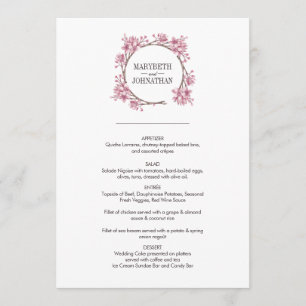 Menu Mariage de fleurs de cerisier rose