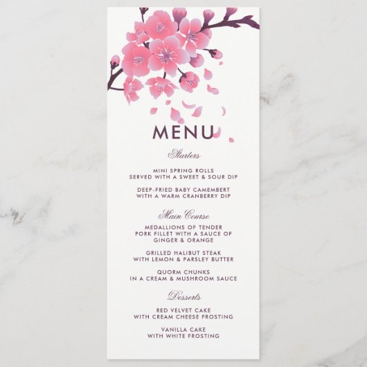 Menu Mariage de fleurs de cerisier Sakura (Devant)
