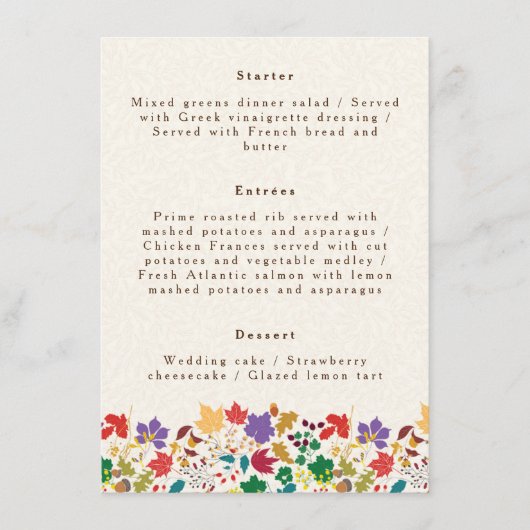 Menu Mariage de fleurs de prés pourpre jaune moutarde d (Devant)