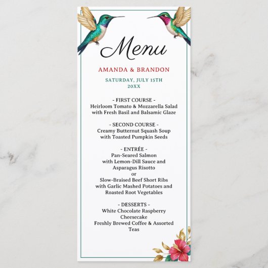 Menu Mariage de fleurs tropicales rouges des colibris v (Devant)