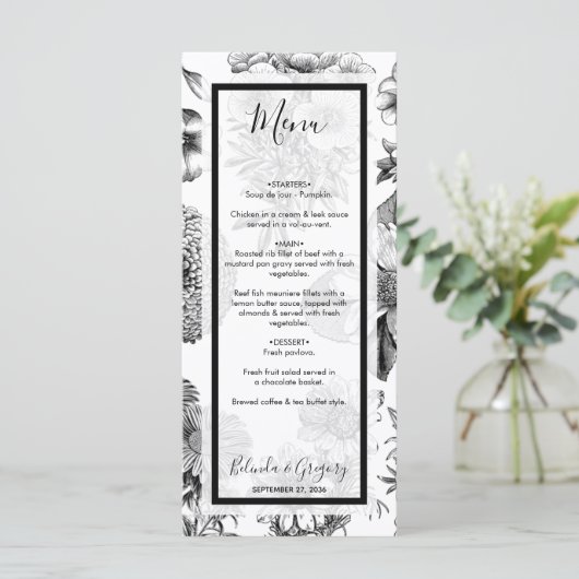 Menu Mariage de fleurs Vintages rustiques (Debout devant)
