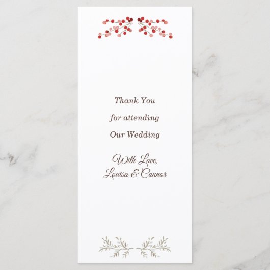 Menu Mariage de flocon de neige Berry Pine de Noël (Dos)