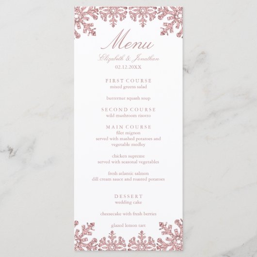 Menu Mariage de flocon de neige rose (Devant)