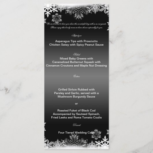 Menu Mariage de flocons de neige noir et blanc (Devant)
