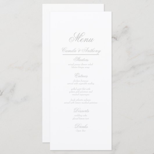 Menu Mariage de frontière florale argent (Devant / Derrière)