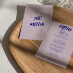 Menu Mariage de gâteau rétro dessiné à la main<br><div class="desc">Un menu coloré rétro moderne et branché,  bleu et violet mariage pour le dîner. Ce qui présente le design modèle chic de lavande arrière - plan et noir grunge de typographie écrite. Avec un gâteau et un couteau dessinés à la main. Un Parfait et assorti à toute la suite.</div>