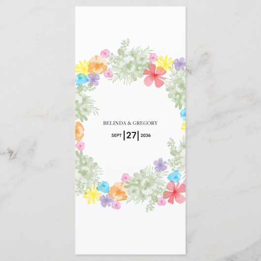 Menu Mariage de germe floral rustique (Dos)