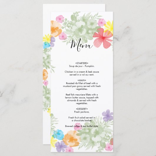 Menu Mariage de germe floral rustique (Devant / Derrière)