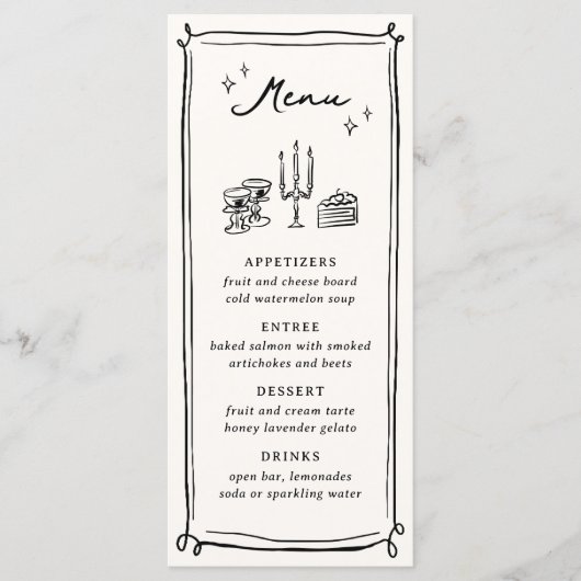 Menu Mariage de gribouillis à main tiré (Devant)