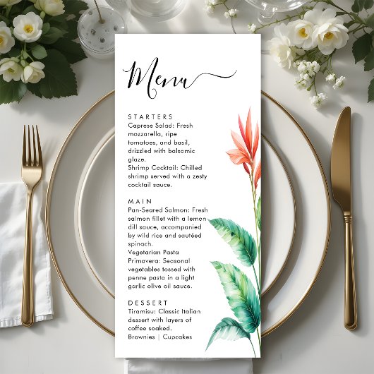 Menu Mariage de jardin botanique de feuilles de verdure