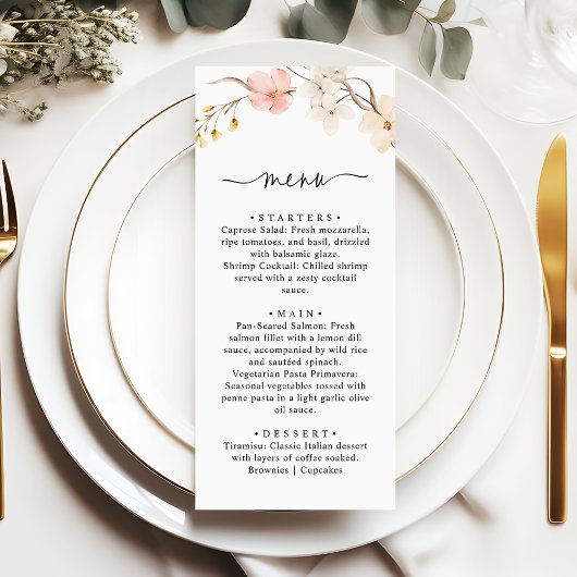 Menu Mariage de Jardin Botanique de Fleurs Sauvages de 