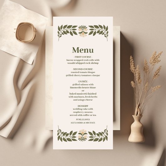Menu Mariage de jardin botanique Fleur sauvage simple