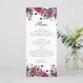 Menu Mariage de jardin fleuri violet bordeaux. Plum ros (Debout devant)