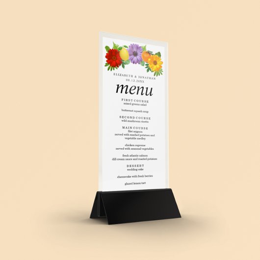 Menu Mariage de jardin floral de agrumes