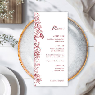 Menu Mariage de jardin floral élégant simple bordeaux