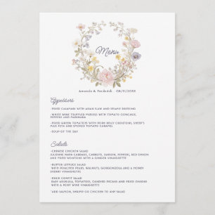 Menu Mariage de jardin floral romantique Cottagecore