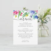 Menu Mariage de jardin floral rose et bleu à l'aquarell (Debout devant)