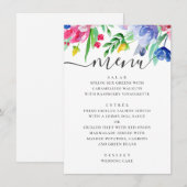 Menu Mariage de jardin floral rose et bleu à l'aquarell (Devant / Derrière)