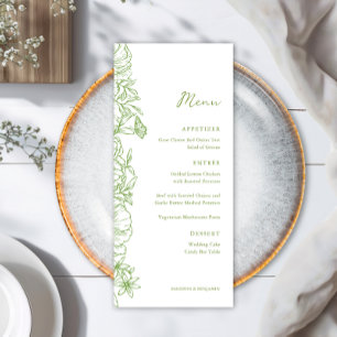 Menu Mariage de jardin floral vert élégant simple et ci