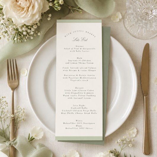Menu Mariage de Jardin Pistache Douce