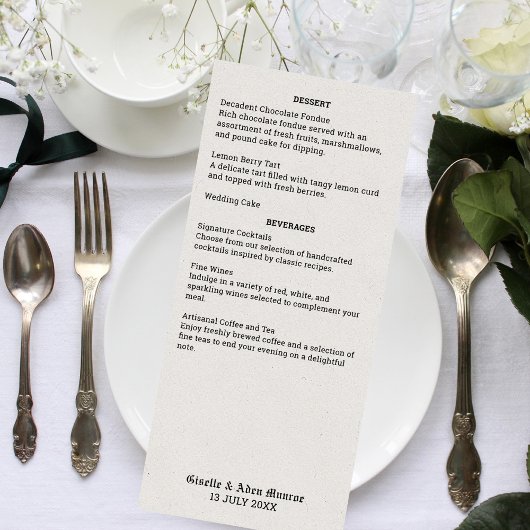 Menu Mariage de journal nostalgique