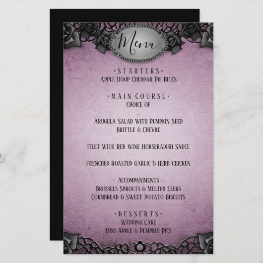 Menu Mariage de jumelage gothique violet (Devant / Derrière)