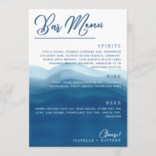 Menu Mariage de la barre d'onde bleu aquarelle
