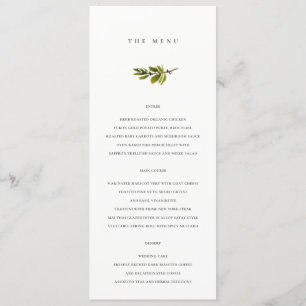 Menu Mariage de la branche de pin noir et blanc minimal