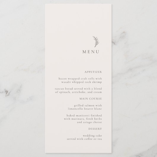 Menu Mariage de la Branche Olive Ecru Moderne (Devant)