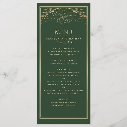 Menu Mariage de la carte Green Gold Sun and Moon T (Devant)