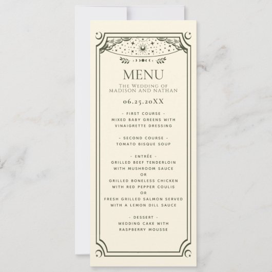 Menu Mariage de la carte Tarot Elegant Olive (Devant)