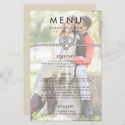 Menu Mariage de la corde de photo personnalisée (Devant / Derrière)