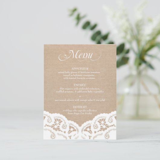Menu Mariage de la dentelle blanche Burlap (Debout devant)