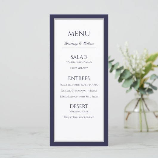 Menu Mariage de la frontière bleu gris de la marin (Debout devant)
