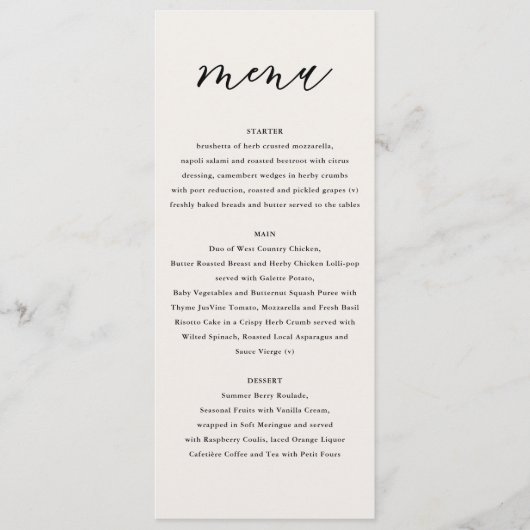 Menu mariage de la grange de cerf et de fleurs blanches (Devant)