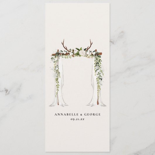 Menu mariage de la grange de cerf et de fleurs blanches (Dos)