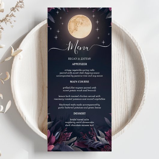 Menu Mariage de la lune de jardin de minuit