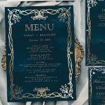 Menu Mariage de la Marine médiévale Gold Ivy<br><div class="desc">Marine Gold Ivy Golden Elegant Wedding Menu</div>