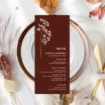 Menu Mariage de la respiration pour bébé rouge fon<br><div class="desc">Menu couleur betterave rouge foncé avec texte blanc cassé et illustration de gypsophila à gauche.</div>