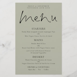Menu Mariage de la taille douce du script élégant