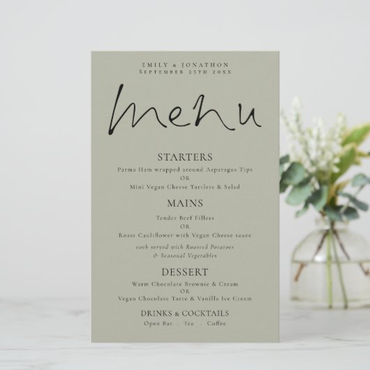 Menu Mariage de la taille douce du script élégant  (Debout devant)