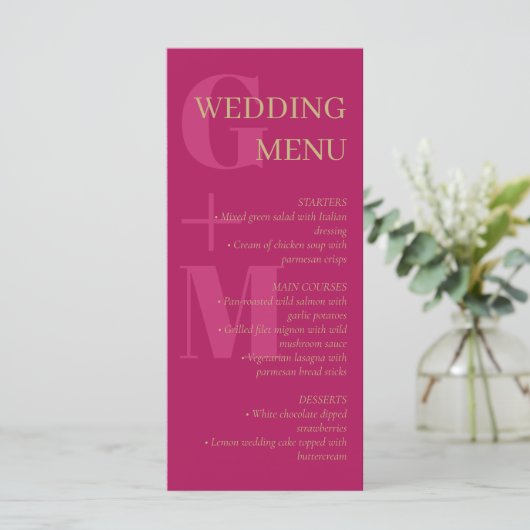 Menu Mariage de la typographie rose Fuchsia (Debout devant)