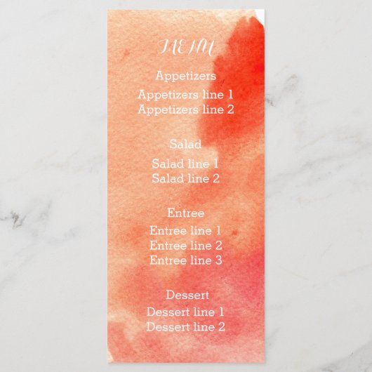 Menu mariage de l'aquarelle moderne splash coral r (Dos)