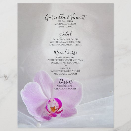Menu Mariage de l'orchidée rose et du voile blanc (Devant)