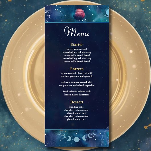 Menu mariage de lune de minuit céleste