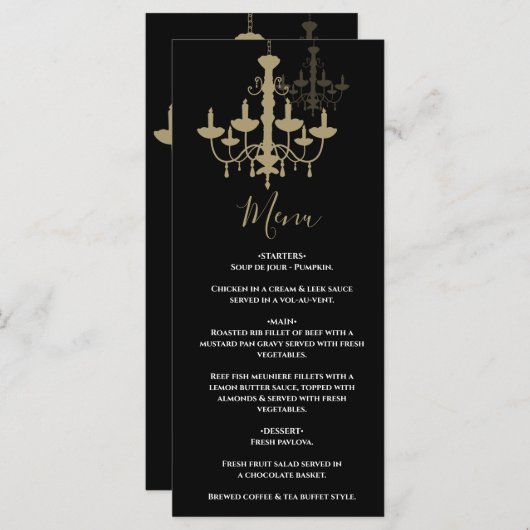 Menu Mariage de lustre en or noir (Devant / Derrière)