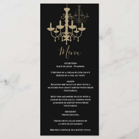 Menu Mariage de lustre en or noir (Devant)