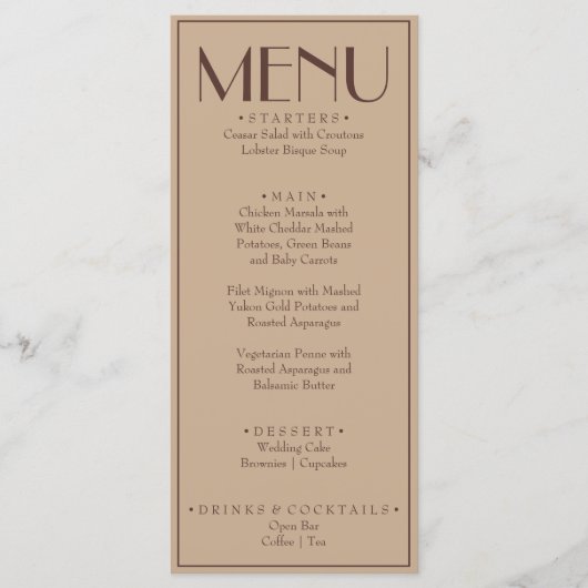 Menu Mariage de luxe beige espresso à l'ancienne (Devant)