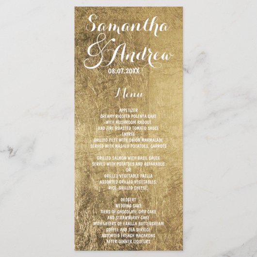 Menu mariage de luxe en faux or (Devant)